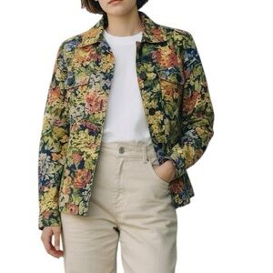 Coldwater Creek Yellow and Blue Blazer Structured Floral Jacket
